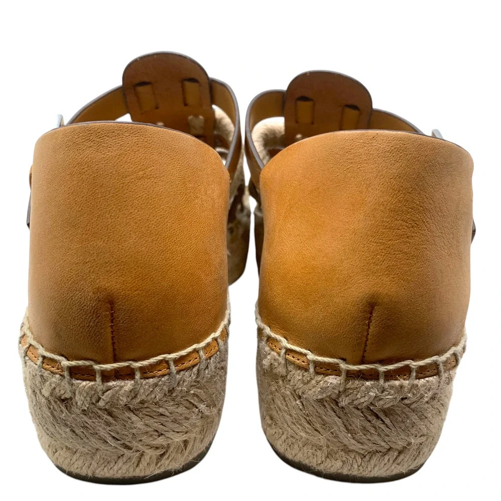 Tory Burch Sz 11 Fisherman Platform Espadrilles Silver/Brandy Leather Nautical